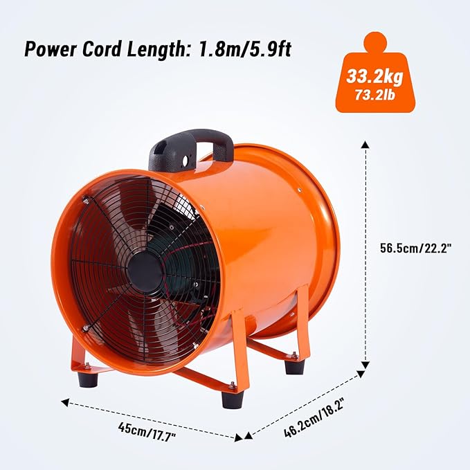 Air Mover Blower Fan 16 Inch 2-Speed 3500CFM Heavy Duty Blower Fan with 32.8 Ft Flexible Duct Industrial Portable Ventilator Blower/Exhaust