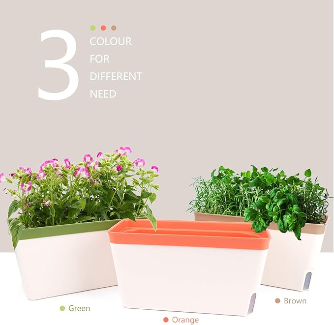 OurWarm 3 Pack Self Watering Herb Planter Set for Windowsill 10.5In Indoor Herb Garden Planters with Water Level Indicator Dual Layer Easy Care Pot for Basil Flowers Vegetables &amp Succulent