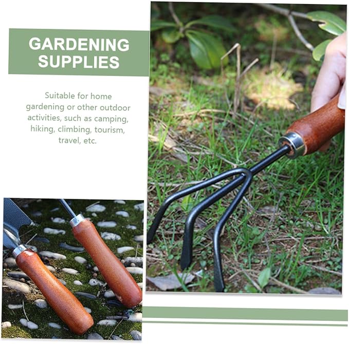 4pcs Mini Garden Tool Set with Extended Narrow Spade Triple-Claw Rake Dual-use Pointed Hoe Soil Scoop for Planting and Flower Gardening