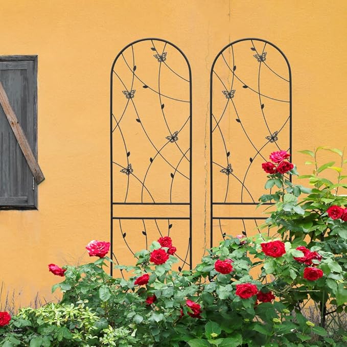 Sturdy Metal Garden Trellis for Climbing Plants – Rust-Resistant Outdoor Flower Support with Decorative Butterfly Design (2 Pack-H86'')
