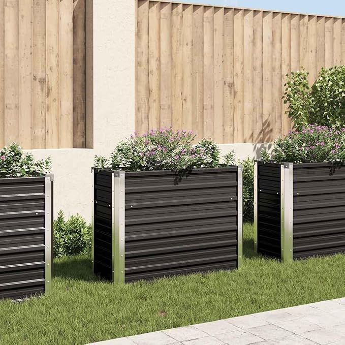 Galvanized Steel Garden Raised Bed – Anthracite Metal Outdoor Planter Box for Vegetables Herbs &amp Flowers - Large 39.4x15.7x30.3