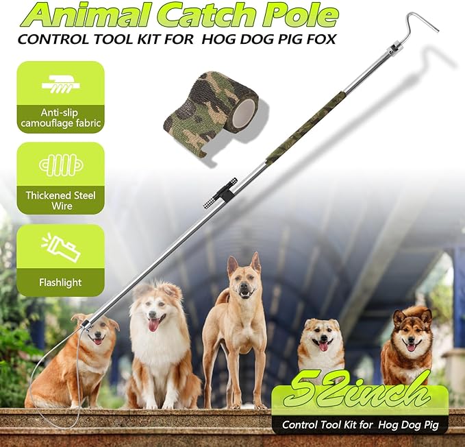 Dog Catcher Pole Animal Catch Pole Animal Control Tool Trap Kit for Dogs Pig Fox Hog and Other Wildlife 45 inchs