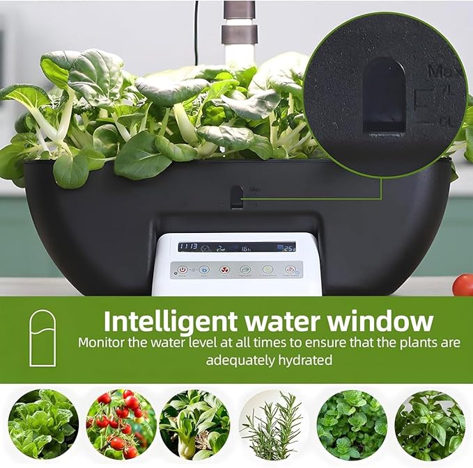 Herb Garden Kit17 Pods Hydroponics Growing System with 28W Full-Spectrum Grow Lights &amp 2 Fans Indoor Garden with Water Pump 10L Water Tank Auto Timer Height Adjustable