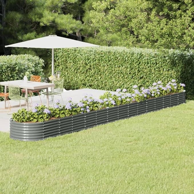 Garden Raised Bed Powder-Coated Steel 244.1x31.5x14.2 GrayWeight:40.65lbs318944