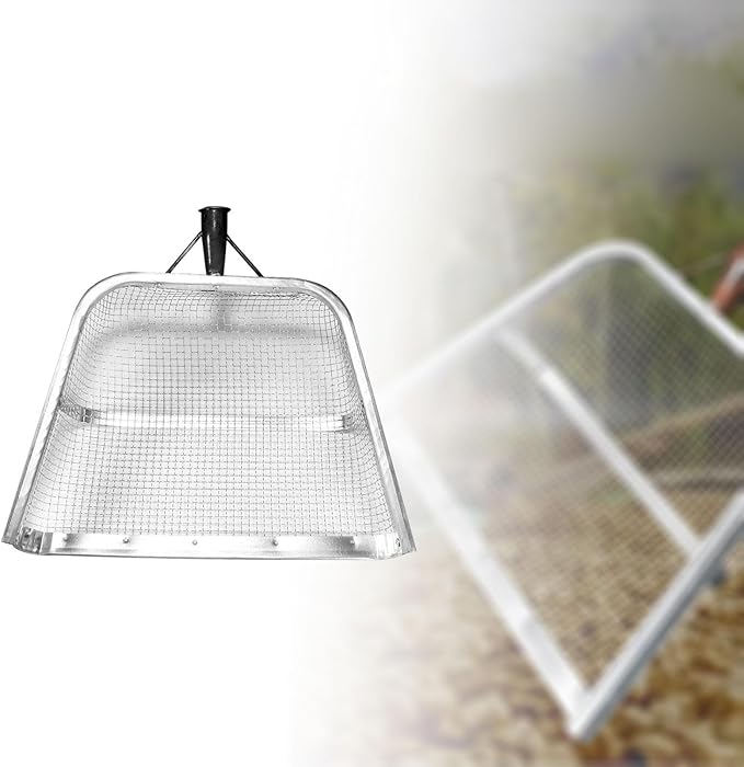 Soil Sifter Garden Sieve Soil Spade Yard Patio Landscaping Agricultural Filter Riddle Sieve Tool for Sand Dates Weeds Peanut 37x44cm Mesh 0.8cm