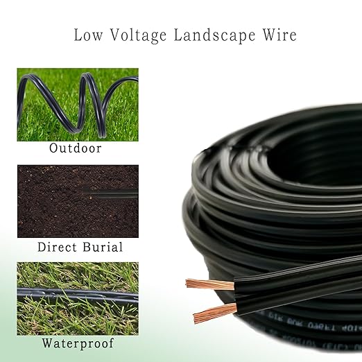 16/2 Low Voltage Landscape Lighting Wire 500ft 16AWG*2 Conductor Waterproof Pure Copper Outdoor Direct Burial 500 feet Black