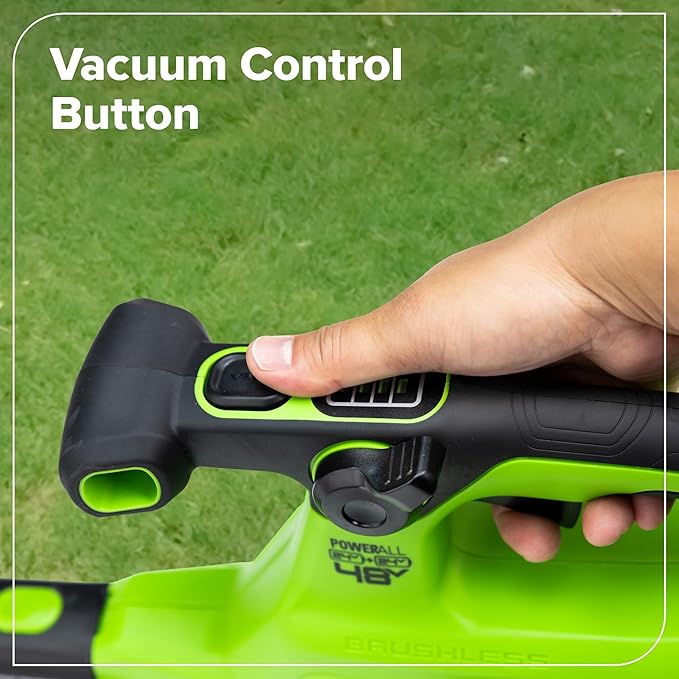 Greenworks 48V (24V x 2) 3-in-1 Brushless Blower Vacuum Mulcher (520 CFM / 240 MPH) Powerful for Yard Lawn Patio and Driveway Cleanup Includes (2) 6.0Ah Batteries and 100W Fast Charger