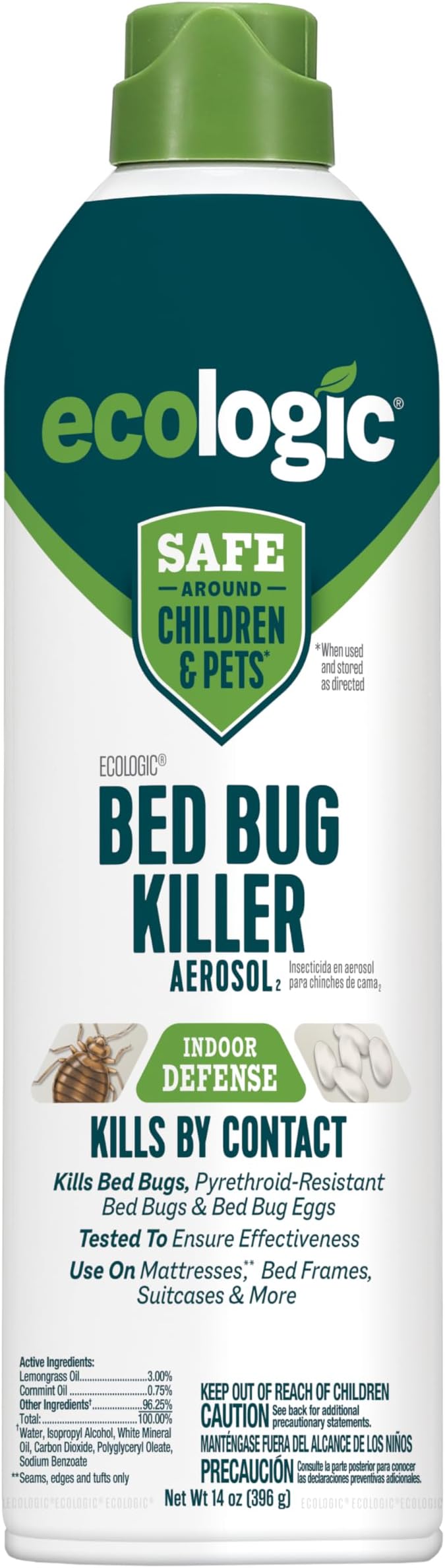 Ecologic Bed Bug Killer Aerosol 14 Ounces Aerosol Formula Made With Lemongrass Oil And Cornmint Oil For Use On Seams Edges And Tufts Of Mattresses Bed Frames Suitcases And More 12 Pack