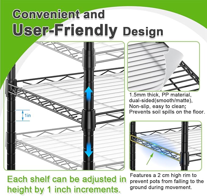 Abimars 5-Tier Greenhouse with Caster Wheel Each Shelf Height Adjustable Metal Plant Shelf with PVC Cover for Seed Starting Trays Seedling Pots Plant Pots 13x29x73inch