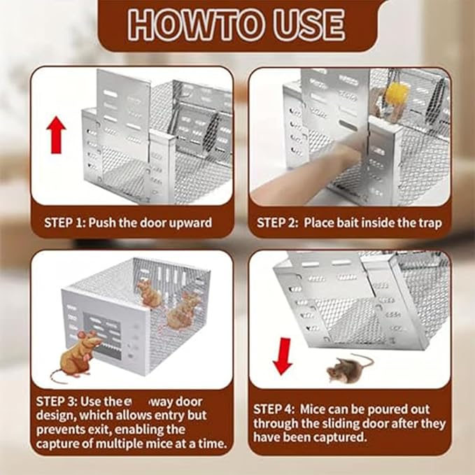 Eaglever Mouse TrapEaglever Stainless Steel Mouse Trap Stainless Steel Continuous Mouse Cage Trap Easy to Set Mice Catcher for Indoor and Outdoor (2)