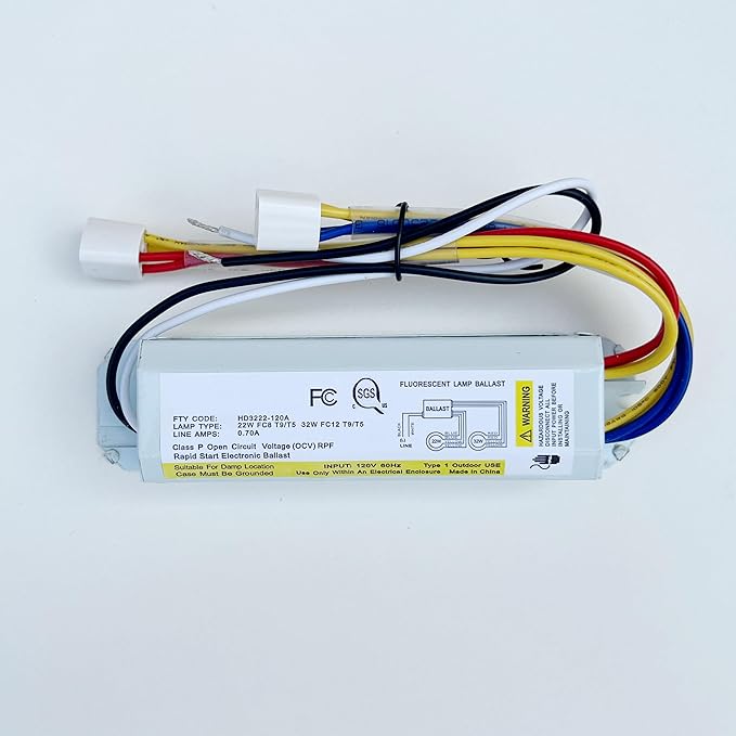 Electronic Ballast Replacement for Ceiling Fluorescent Lights - For Combined 22 &amp 32 Watt Circline 120V with Socket. HD3222-120