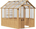 EBE 6'x8' Greenhouse Wooden Walk-in Greenhouse Outdoors with Polycarbonate Panel and Adjustable Roof Vent Garden Greenhouses for Patio Yard and Backyard