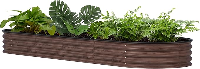 BlueWish 8x2x1FT Raised Garden Bed 11.1” H Galvanized Raised Garden Bed with Bottomless Rubber Strip 9-in-1 Modular Raised Planter Box Outdoor for Vegetable Flower Rustic Brown