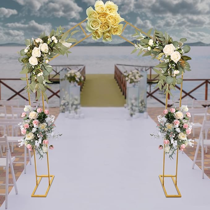 Arch Backdrop Stand A-Shape Wedding Arch Outdoor Flower Garden Trellis Wedding Arch Frame for Garden Decorations Outdoor Party Decorations 6.56 * 7.87FT (Gold)