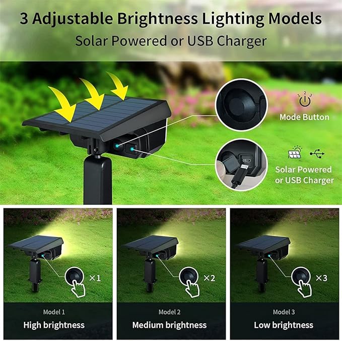 Solar Spot Lights OutdoorAdjustable 2 in 1 USB &amp Solar Powered IP65 Waterproof Landscape Spotlights3 Modes Solar Outdoor Lights for Yard Garden Porch PatioWhite light2 pcs (Warm Light 2 pcs)