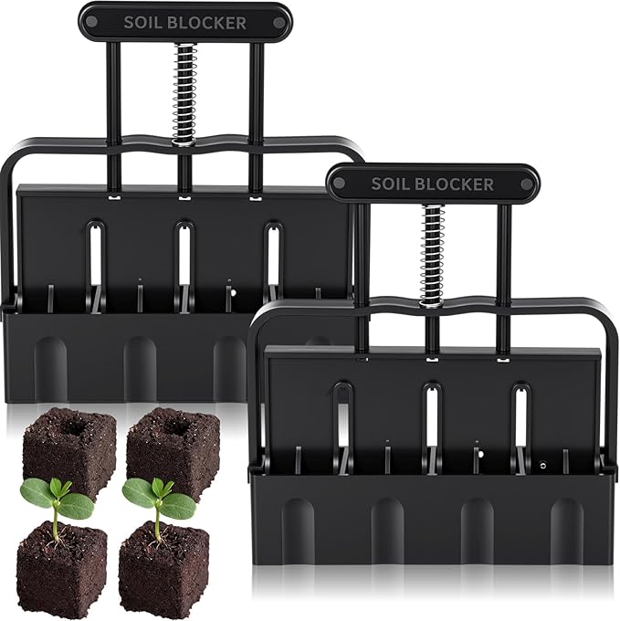 Chumia 2 Pcs Soil Blocker Makers Hand Held 4 Cell Soil Blocker for Seed Starting 2 Inch Mold Blocking Tool Manual for Garden Grow Seedling Indoor Outdoor Plants Greenhouse