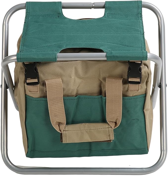 Heavy Duty Folding Gardener Stool with Backpack Storage 600D Oxford Multifunctional Gardening Seating and Toolkit Perfect for Garden Enthusiasts and Outdoor Adventures (Silver)