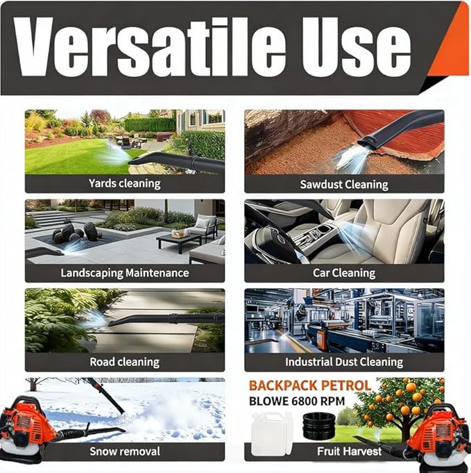Leaf Blower 52CC 2-Stroke Gas Powered Backpack Blower with 550 CFM Strongest Handheld &amp Backpack Leaf Blowers for Yard Garden Lawn Care and Snow Removal Adjustable Tube &amp Ergonomic Harnes