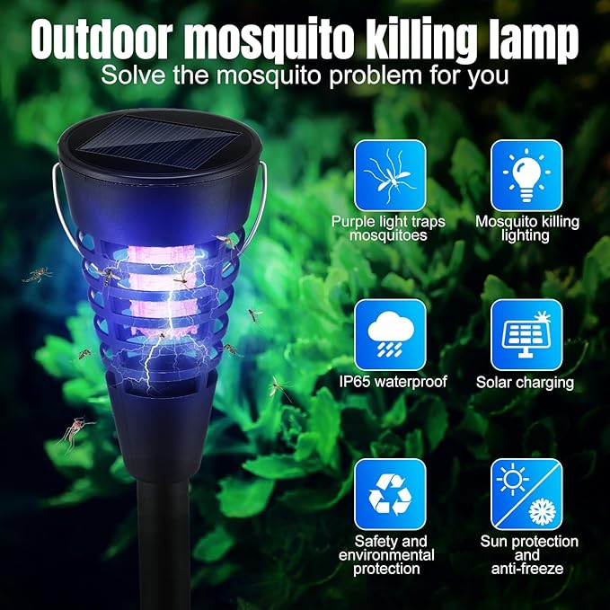 Qualirey 4 Pack Solar Bug Zapper &amp Mosquito Killer Outdoor Waterproof Cone-Shaped LED Light Mosquito Repellent for Patio Garden Yard Camping - Hanging/Insertion Design (White &amp Purple Light