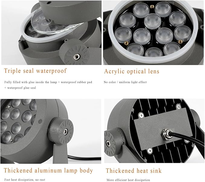 Garden LED Spotlight Die-cast Aluminum Flood Light 180° Rotating Landscape Light for Outdoor Patio Yard Pathway Tree Lawn Fence Landscape Lamp