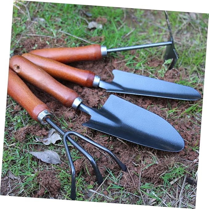 UPKOCH 4pcs Gardening Tool Set with Hand Trowel Narrow Extended Shovel Dual-use Hoe and Rake Three-Prong Hand Rake – Mini Garden Tools for Planting Digging and Soil Cultivation