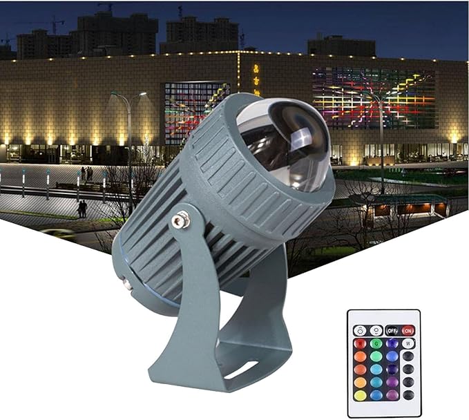 Rotation Led Beam Lamp 10W Outdoor RGB Spot Lights IP66 Waterproof Ground Landscape Lights Narrow Beam Wall Washer Spotlights With Remote Control Spotlights for Billboard Building Lighting(AC85-26