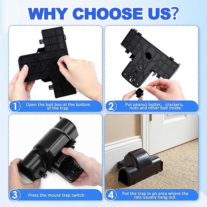 Qualirey 4 Pcs Rat Traps Extra Large Dual Entry Rat and Chipmunk Traps Covered Tunnel Snap Trap Heavy Duty for Indoor Outdoor Garden Basement Yard Rats Mice Chipmunks Set up and Reusable