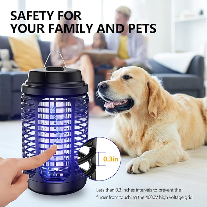Bug Zapper Outdoor Mosquito Zapper Indoor with Dusk to Dawn Light Sensor 4000V Electric Fly Zapper Waterproof Mosquito Killer Fly Trap for Home Patio Kitchen Garden - 9.8 FT Length Cable
