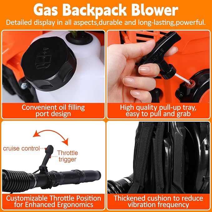 【Ship from US】 Gas Powered Backpack Leaf Blower 80CC 900CFM 2 Stroke Gas Leaf/Snow Blower Air Cooling Gasoline Backpack Leaf Blowers for Gutter Garden
