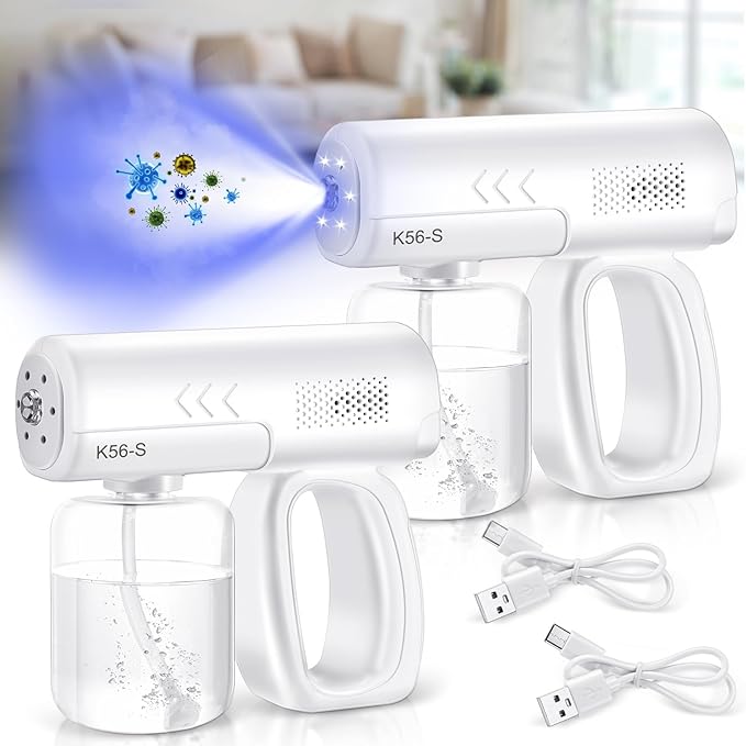 Qualirey 2 Pack Rechargeable Atomizer Sprayer Gun Handheld Nano Spray Cordless Steam Large Capacity Electric Fogger Machine for Car School Home Hotel 1200mAh