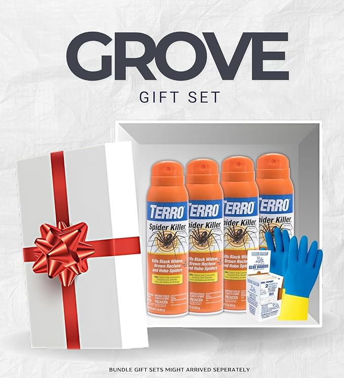4X TERRO Spider Killer Aerosol 16 oz Bundle with Glue Board Trap and Cleaning Gloves – Ant Spray and Spider Repellent Indoor &amp Outdoor – Gift Set (6 Items)
