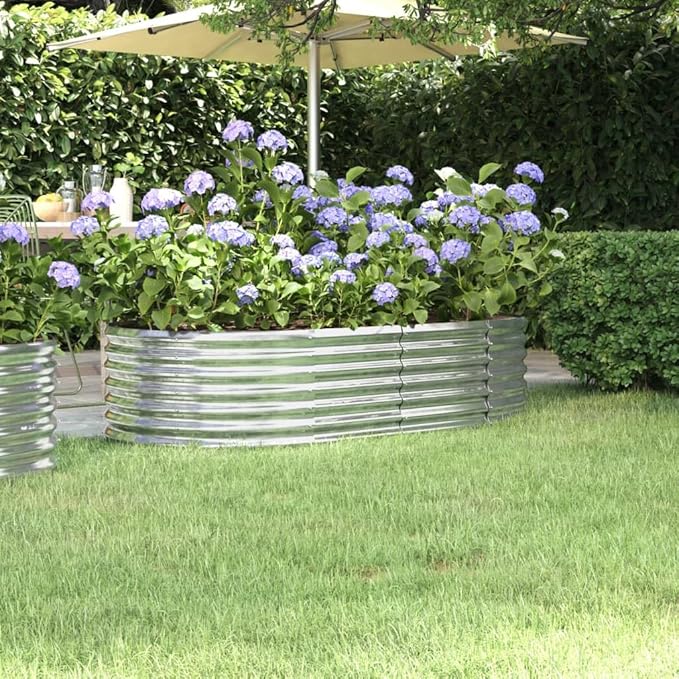 SKM Garden Raised Bed Silver Powder-Coated Steel Large DurableSilver (Weight 12.06KG)