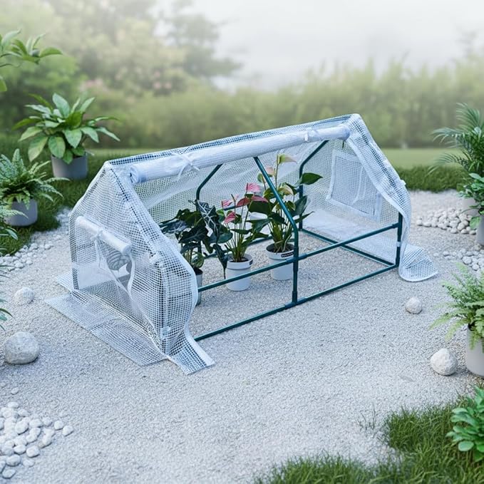 47.2 L × 23.6 W × 23.6 H Mini Greenhouse for Indoor OutdoorPortable Mini Greenhouse Heavy-Duty PE Plant Cover Tent  Tabletop Greenhouse for Small Plants Seedling Humidity Dome White