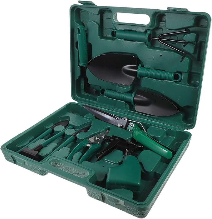 ARTIBETTER Garden Tool Set with Storage Case 10pcs Portable Heavy Duty Gardening Tools for Planting and Flower Care Outdoor Shovel Rake Shear Kit for Lawn and Garden Use