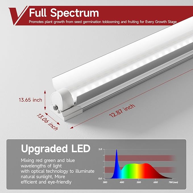 2 Pack LED Grow Light 1FT 5000K Full Spectrum 30W (2 x 15W) Linkable Growing Lamp Fixture T8 Grow Lights for Indoor Plants Seed Starting VegetablesWhite