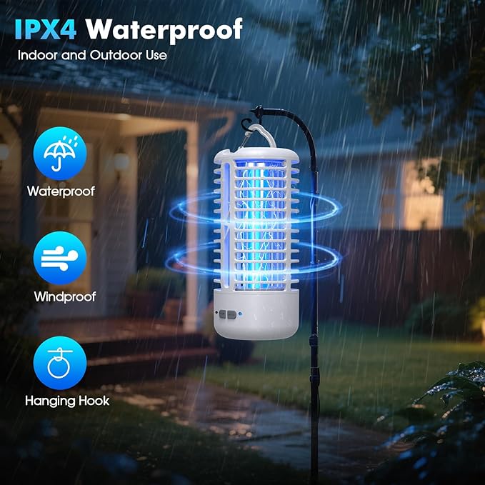 Rechargeable Bug Zapper（2 Pack） Portable Electric Mosquito Killer for Indoor &amp Outdoor Fly Trap for Camping Patio Garden Kitchen and Porch(White)