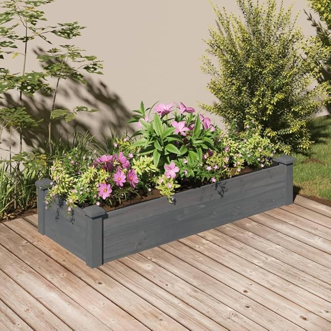 Garden Raised Bed Planter Rectangular Rustic Wooden Planters for Outdoor Plants 47.2 Fir Wood Grey Finish Elevated Garden Bed for Vegetables &amp Flowers