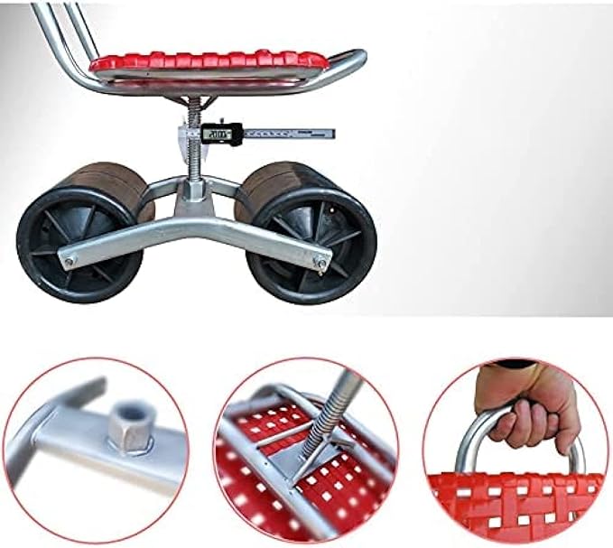 Garden Seat on Wheels Durable Garden Stool with Height-Adjustable Backrest Reduces Waist and Leg Pain 360 Degree Swivel for Weeding Gardening Lawn Care E