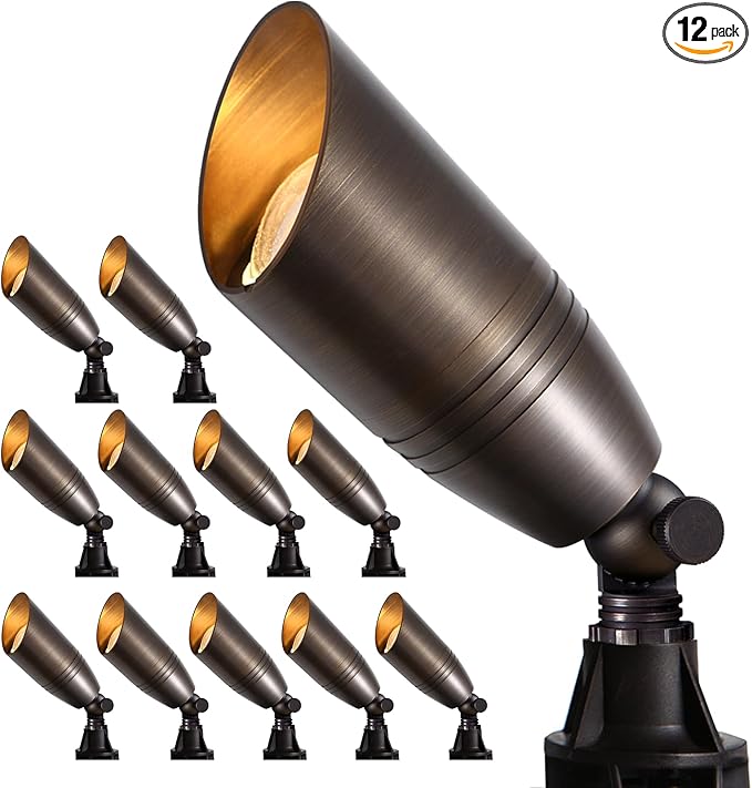 Gardencoin Solid Brass Outdoor Landscape Spotlights 12V Heavy Duty Low Voltage Landscape Lighting LED Spot Light Fixture Waterproof Bronze Uplight Without MR16 Bulb (Classic 12pack)