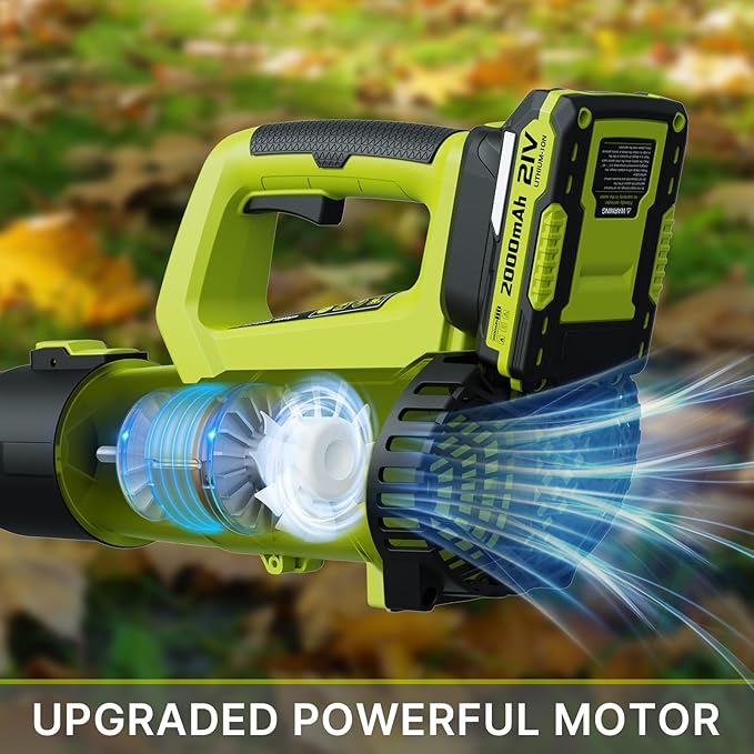 Leaf Blower 21V Cordless Electric Blower with 2 2.0Ah Batteries and 1 Hour Fast Charger Lightweight Leaf Blower for Patio Cleaning Lawn Care Blowing Fallen Leaves and Dust etc.