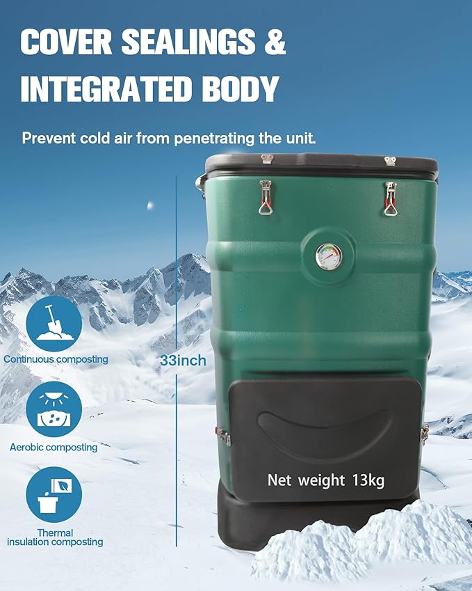 Insulated Compost Bin with Ventilation System - Quickly Composting All Year RoundA Reservoir at The Bottom Design to Collect The Leachate (Green)