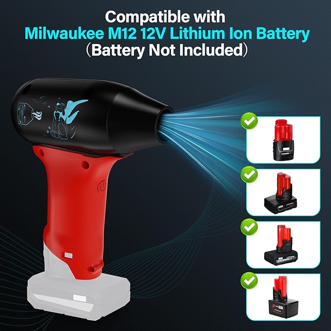 TPDL Mini Jet Blower Portable Violent Turbo Fan for Milwaukee M12 12V Battery 4-Speed Wireless High Speed Handheld Fan for Computer Key Board CleaningHair DryingCampingOutdoors (No Battery)