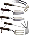 Garden Tool Set 6PCS Heavy Duty Stainless Steel Gardening Hand Tools with Ropes Includes Hand Cultivator Shovel Trowel Transplanter 2-in-1 Hoe Pruner Ideal Gardening Gifts for Women Men (Classic)