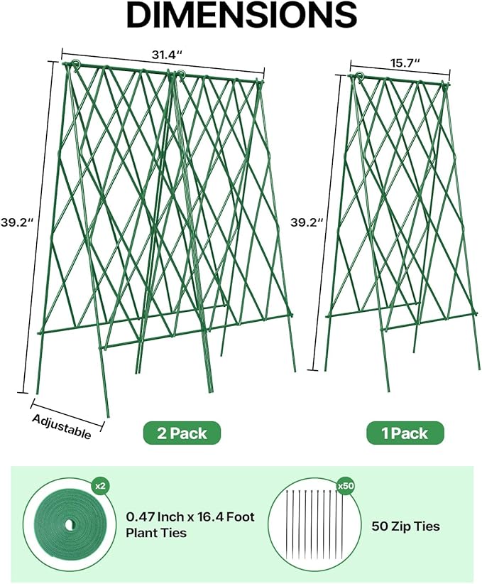 Suteck Cucumber Trellis 39.2 2 Pack A-Frame – Foldable Metal Garden Trellis for Cucumbers Peas Beans &amp Climbing Plants No Assembly Required Plant Support Ideal for Raised Beds Patios &amp B