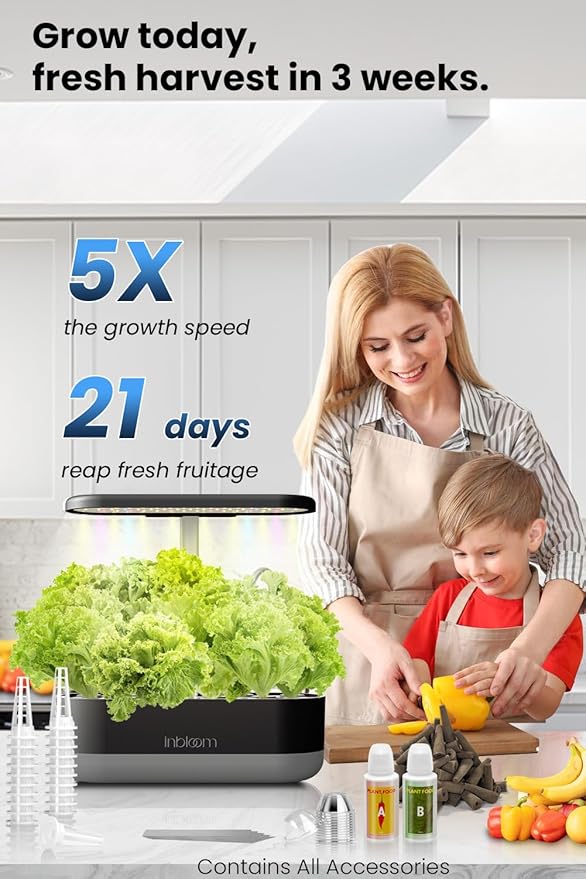 inbloom 12 Pods Hydroponics Growing System Black and Hydroponics Plant Food 1000 ml