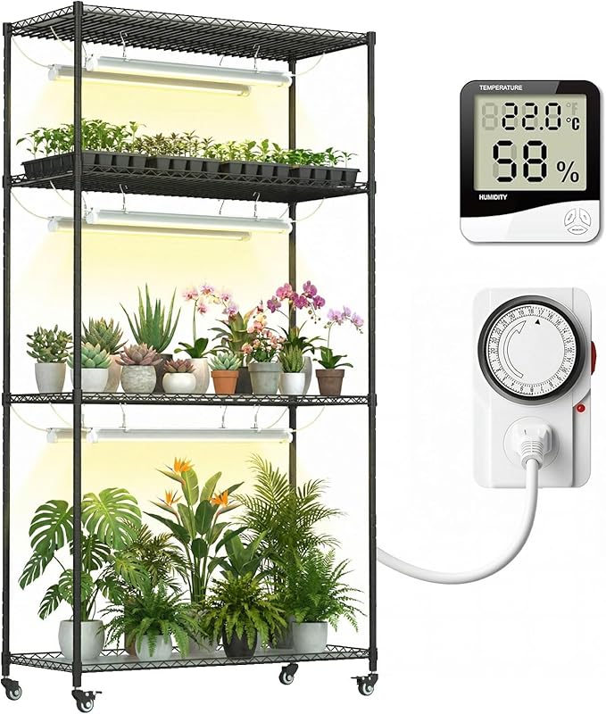 Plant Stand with Grow Lights 4-Tier Plant Shelf 6 Sets 3-Color LED Grow Light with Timer Wide Plant Rack for Indoor Gardening Seed Starting Herbs &amp Flowers 36 W x 14 D x 63 H