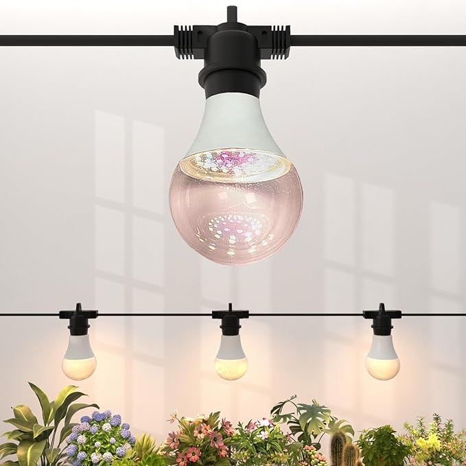 LED Grow Light Bulbs with E26 Base 45W Durable 12 ft String Grow Lights Waterproof Hanging Full Spectrum A25 Plant Lighting for Seeds Flowers Succulents Indoor &amp Outdoor Use (3 Lights)