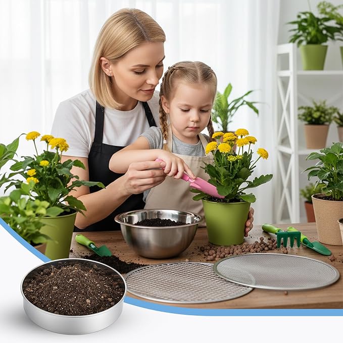 4 PCS Sifter for Rocks 10 Inch Soil Sifter for Gardening with 3 6 9 12 mm Stainless Steel Sifting Screen Round Rock Crusher for Sifting Sand Soil Stones Compost and Cat Litter