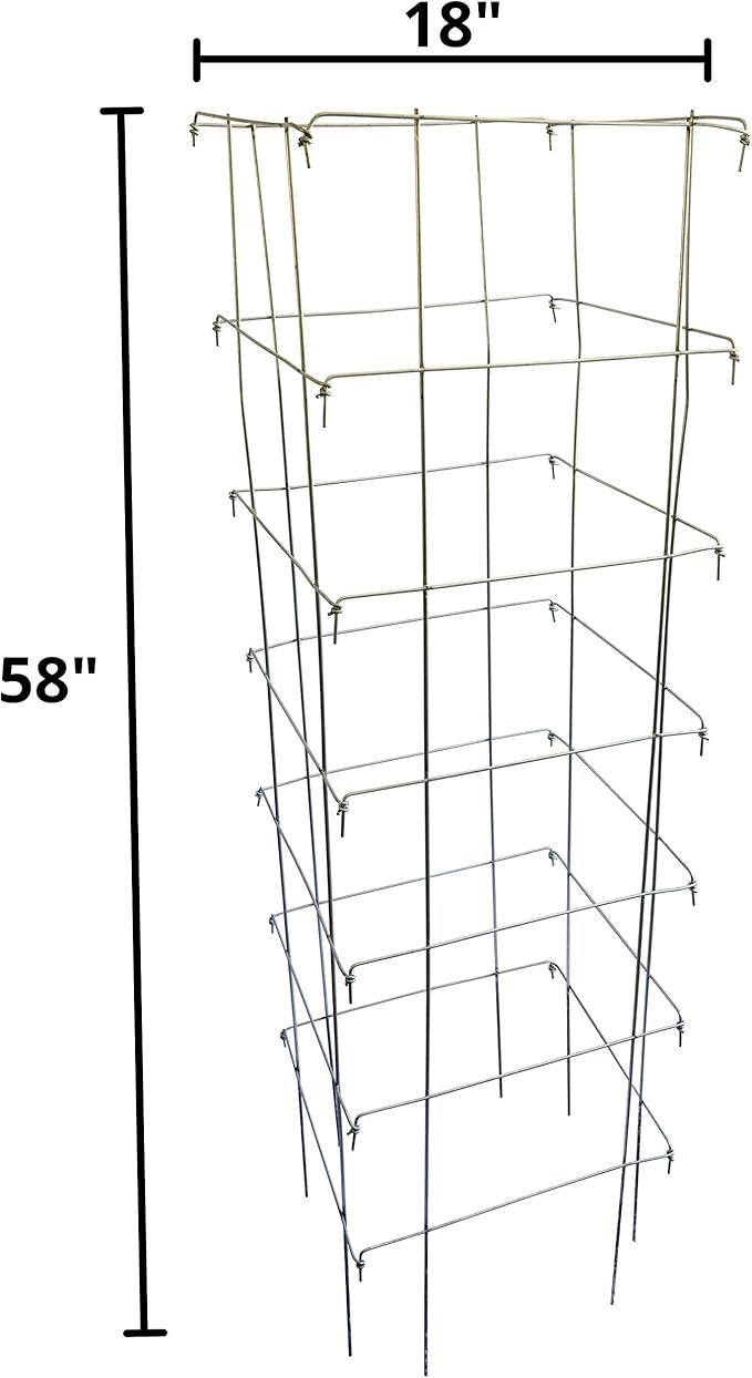 Happy Trees Large Heavy Duty Tomato Cages - Support Trellis for Climbing Vegetables and Plants - 18 x 18 x 58 - Thick Gauge Galvanized Steel Collapsible Easy Storage 3-Pack Made in USA