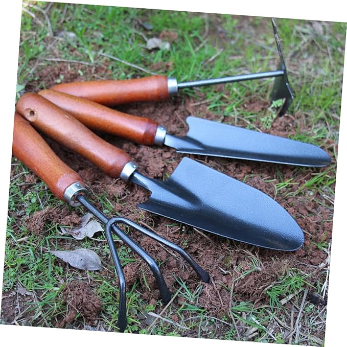 Garden Tools Set Mini Stoving Varnish Shovel with Thickened Iron Spade and Wooden Handle for Planting and Weeding 4pcs Gardening Hand Tool Kit for Patio and Lawn Care
